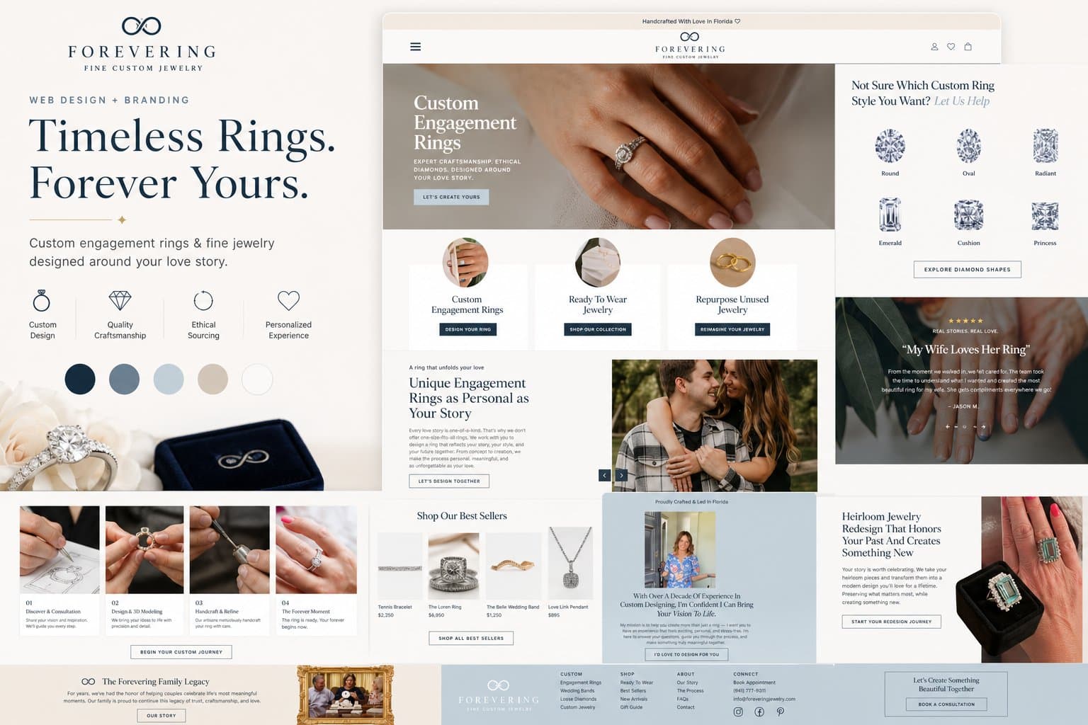 Forevering: fine custom jewelry website on desktop and mobile